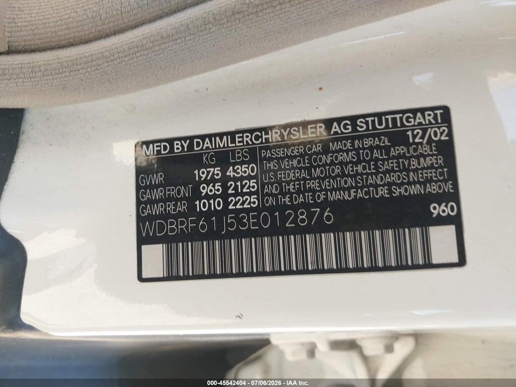 WDBRF61J53E012876 2003 MERCEDES-BENZ C 240 photo no. 9