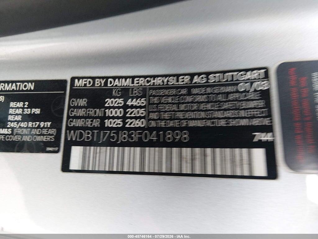 WDBTJ75J83F041898 2003 MERCEDES-BENZ CLK 500 photo no. 9