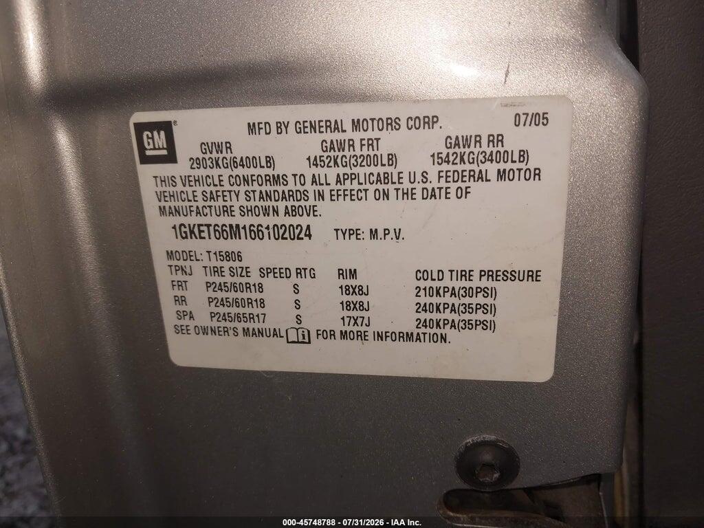 1GKET66M166102024 2006 GMC ENVOY XL photo no. 9