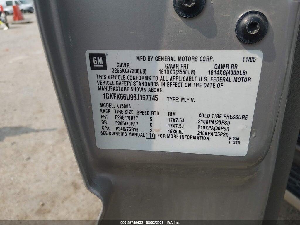1GKFK66U96J157745 2006 GMC YUKON XL 1500 photo no. 9