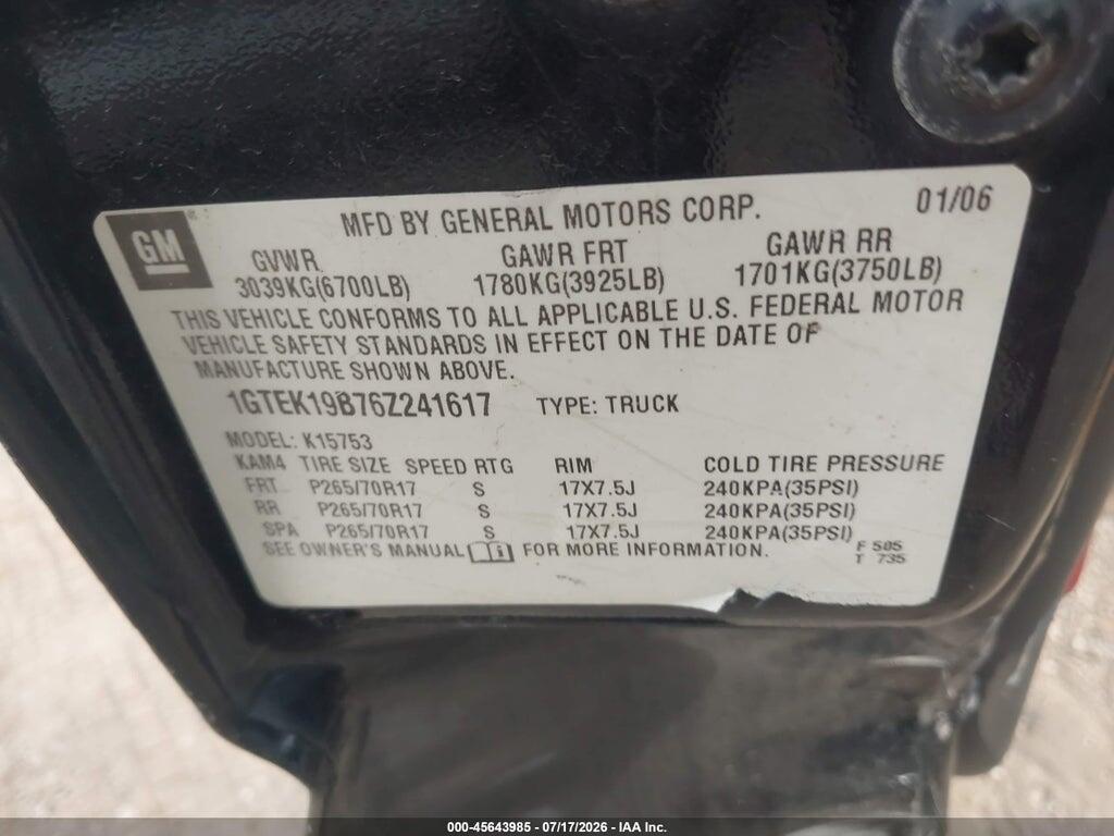 1GTEK19B76Z241617 2006 GMC SIERRA 1500 photo no. 9