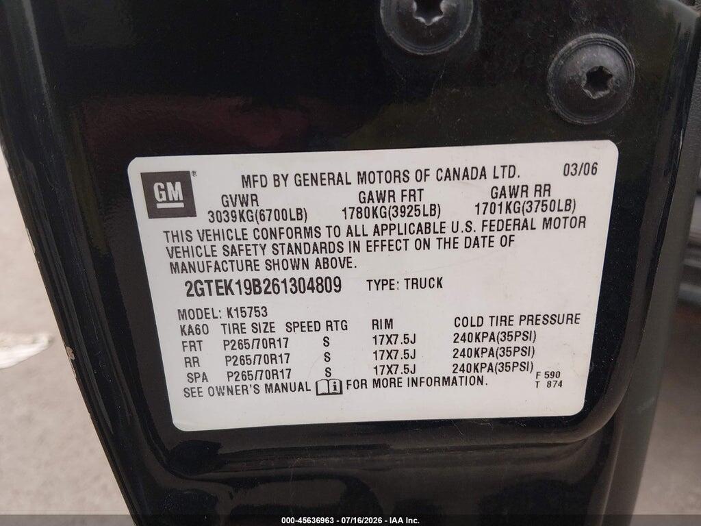 2GTEK19B261304809 2006 GMC SIERRA 1500 photo no. 9