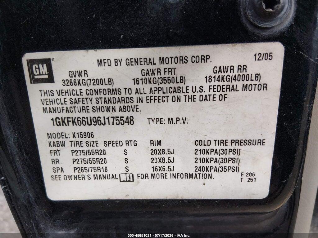 1GKFK66U96J175548 2006 GMC YUKON XL photo no. 9