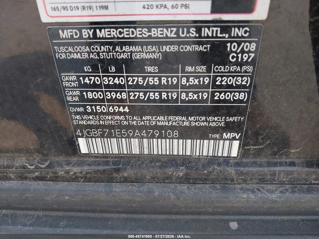 4JGBF71E59A479108 2009 MERCEDES-BENZ GL 450 photo no. 9