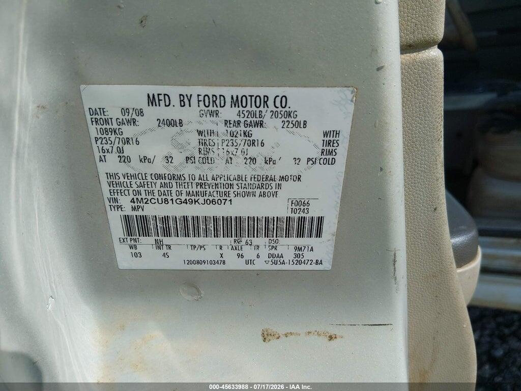 4M2CU81G49KJ06071 2009 MERCURY MARINER photo no. 9