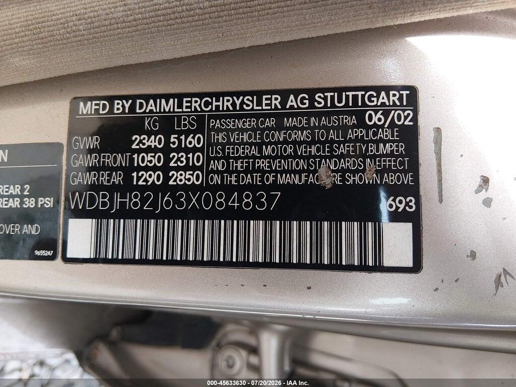 WDBJH82J63X084837 2003 MERCEDES-BENZ E 320 photo no. 9