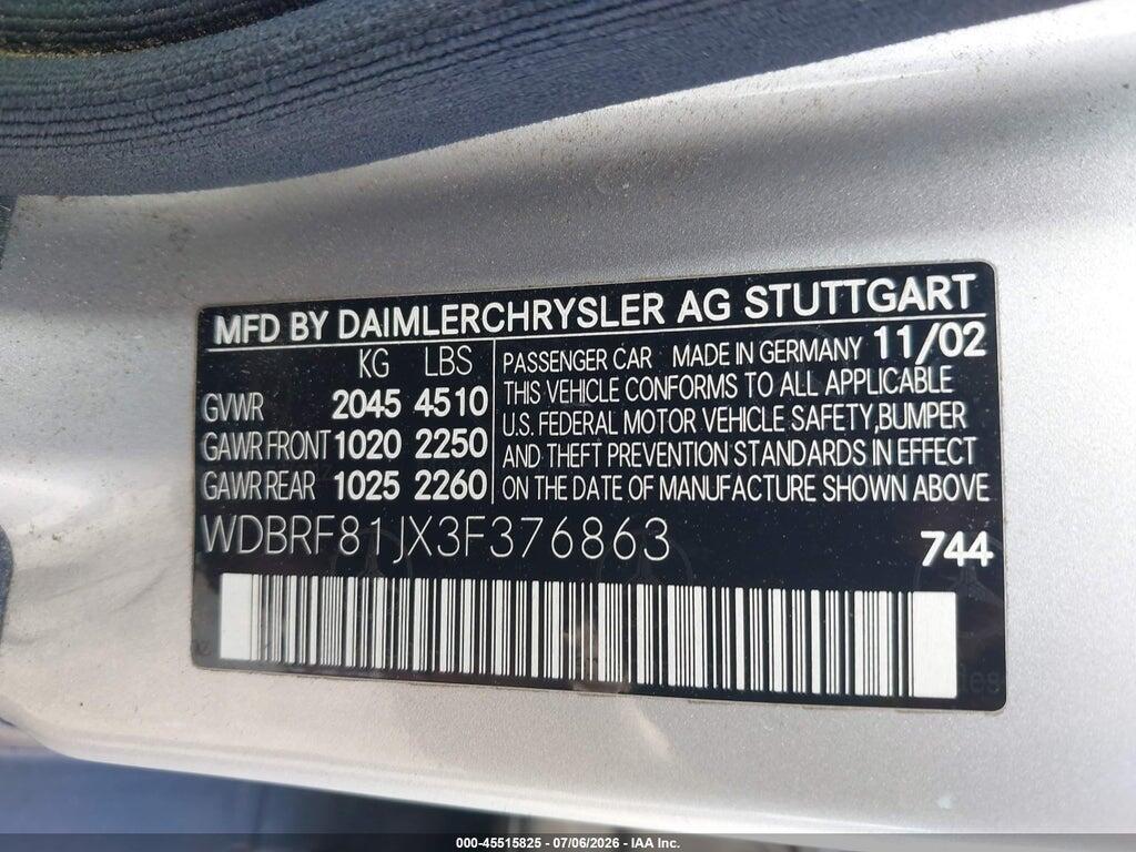 WDBRF81JX3F376863 2003 MERCEDES-BENZ C photo no. 9