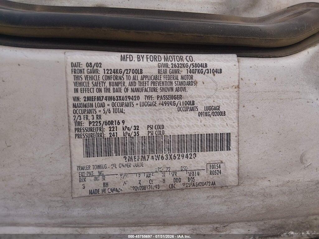2MEFM74W63X629420 2003 MERCURY GRAND MARQUIS photo no. 9