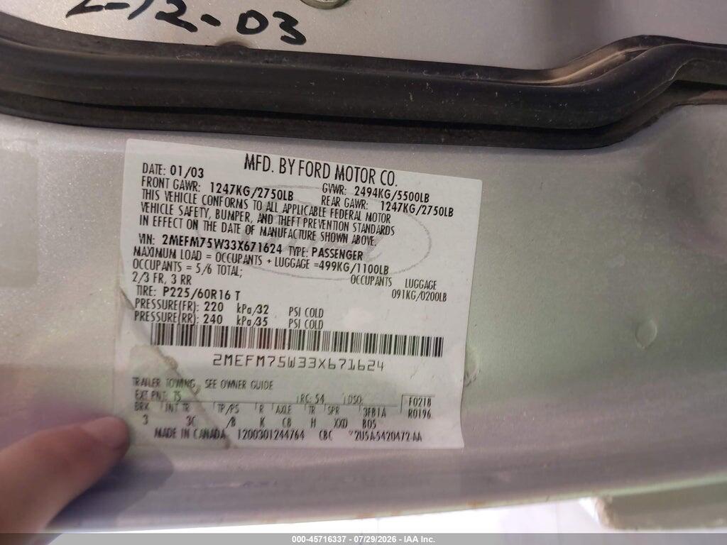 2MEFM75W33X671624 2003 MERCURY GRAND MARQUIS photo no. 9