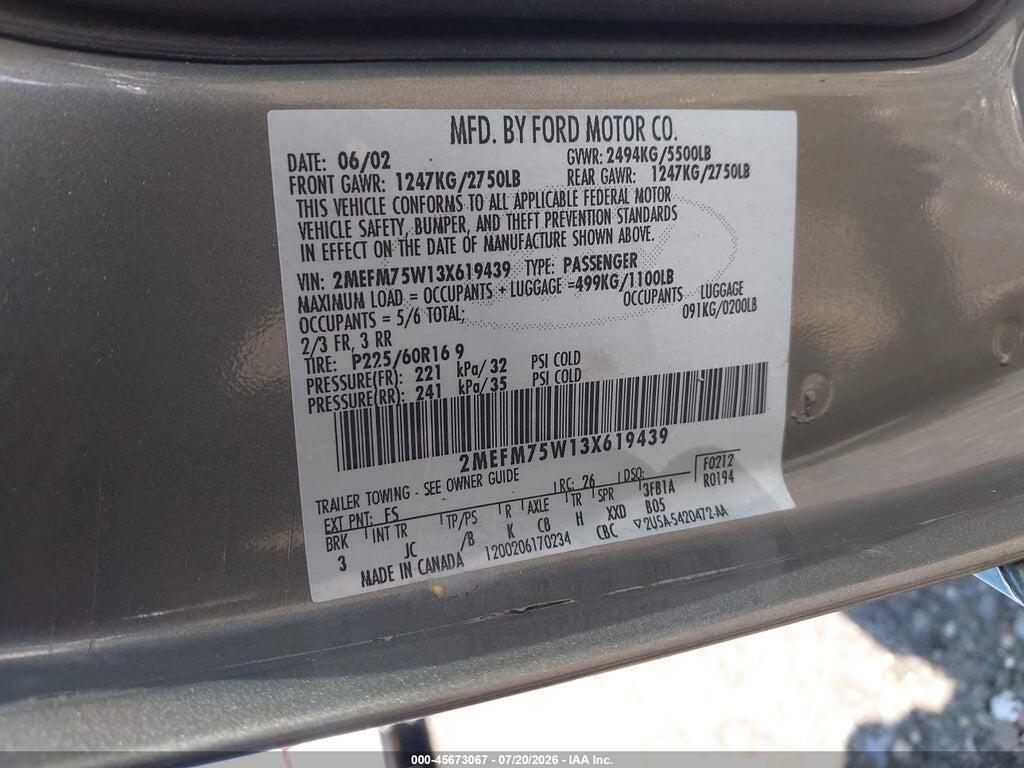 2MEFM75W13X619439 2003 MERCURY GRAND MARQUIS photo no. 9