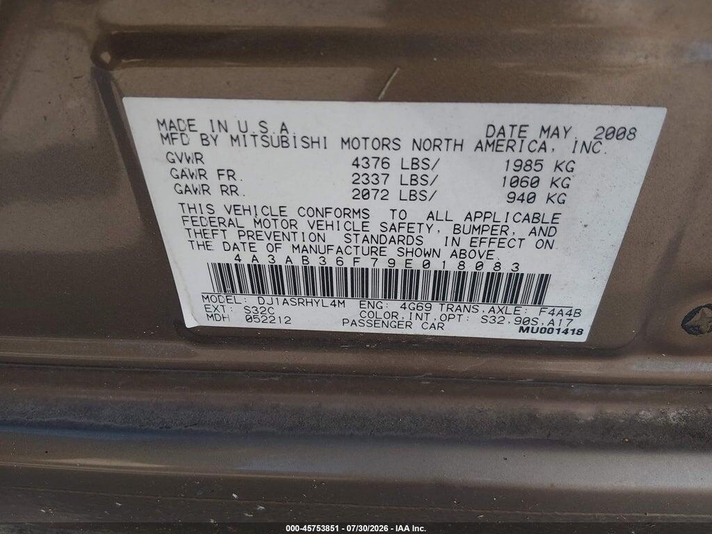 4A3AB36F79E018083 2009 MITSUBISHI GALANT photo no. 9