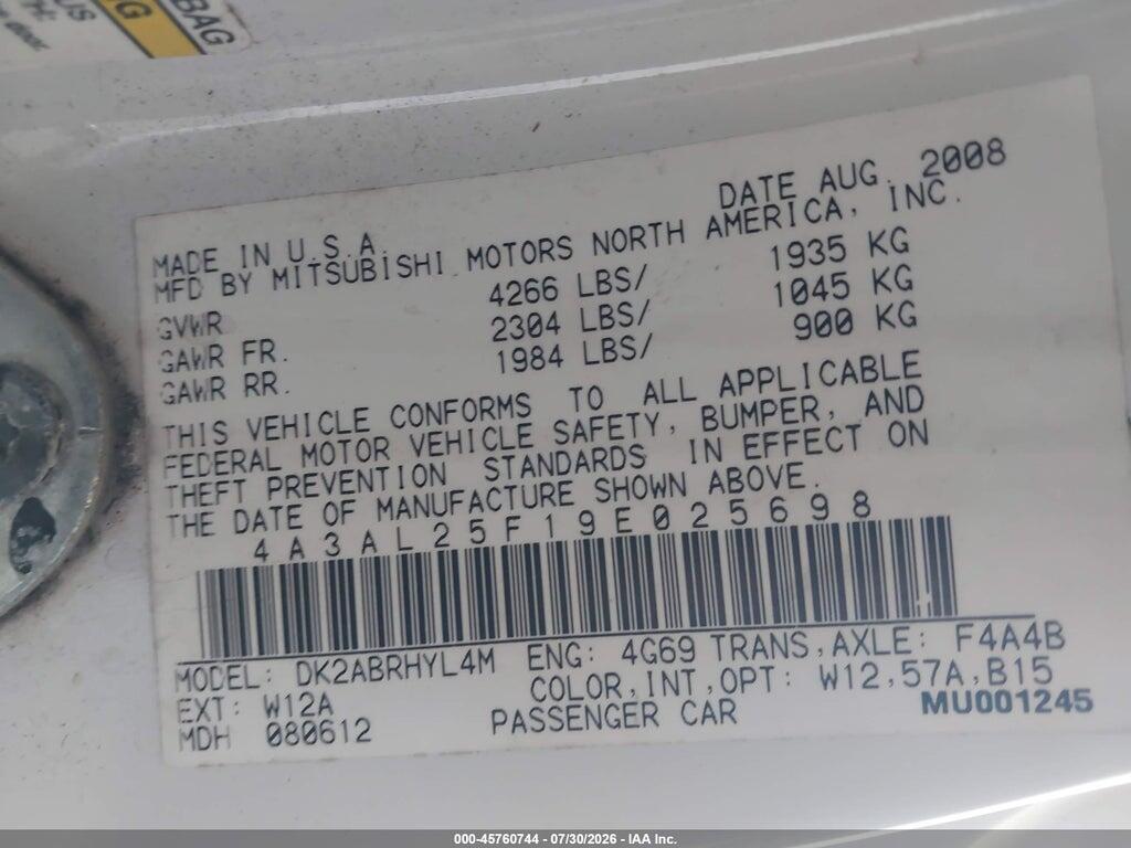 4A3AL25F19E025698 2009 MITSUBISHI ECLIPSE SPYDER photo no. 9