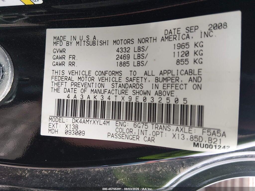 4A3AK34TX9E032505 2009 MITSUBISHI ECLIPSE photo no. 9
