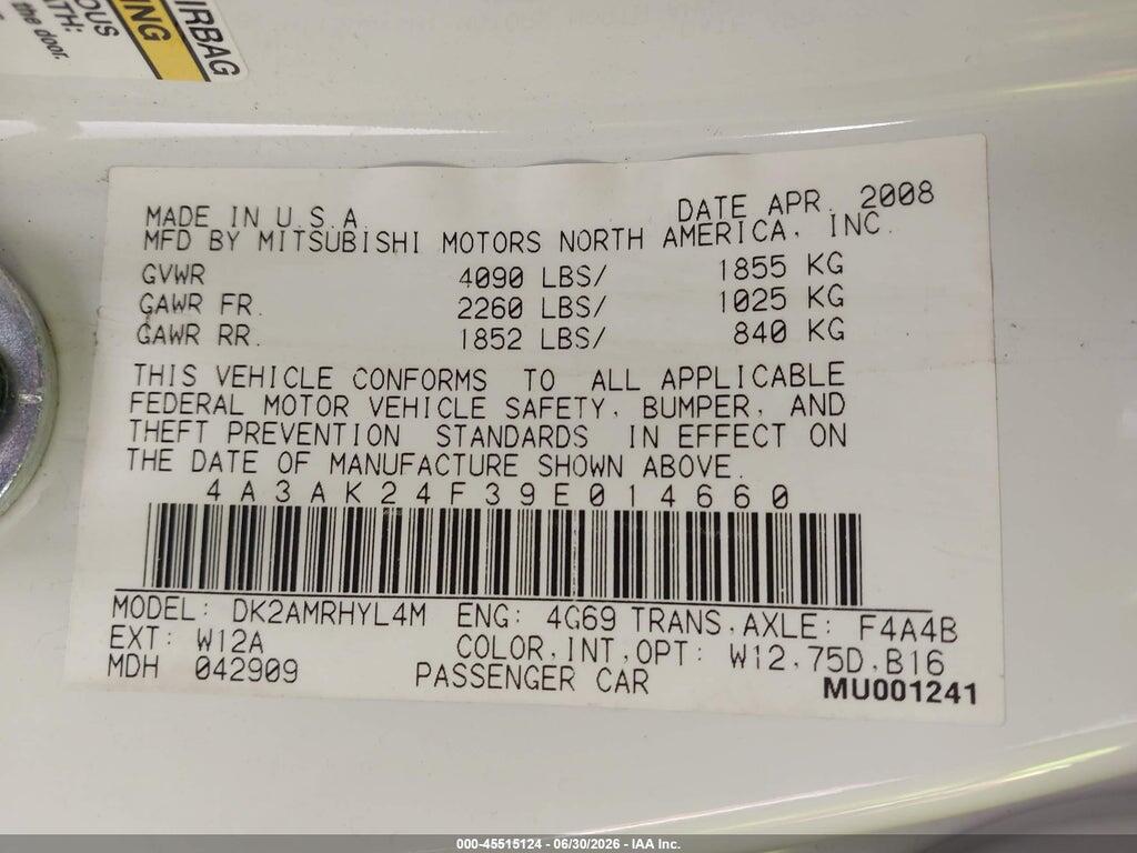 4A3AK24F39E014660 2009 MITSUBISHI ECLIPSE photo no. 9