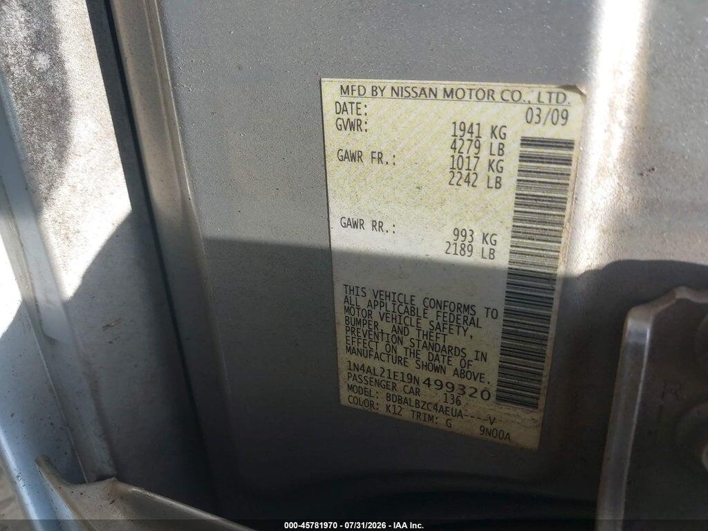 1N4AL21E19N499320 2009 NISSAN ALTIMA photo no. 9