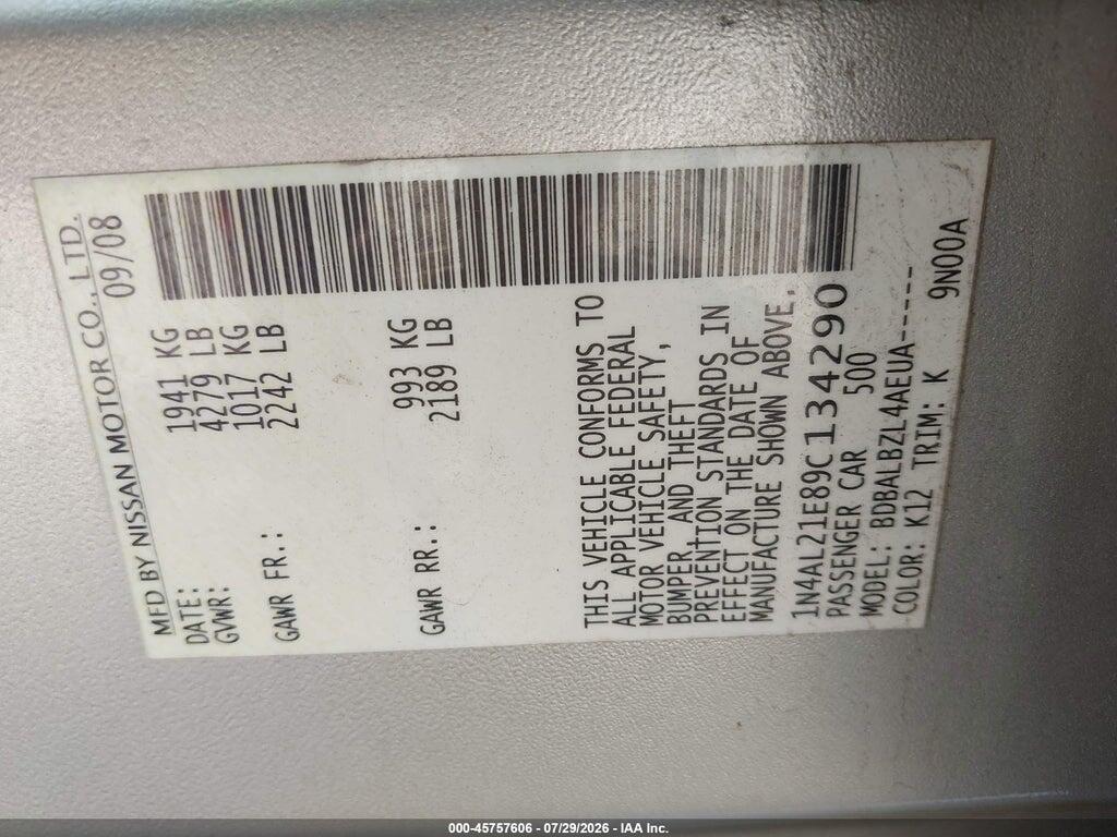 1N4AL21E89C134290 2009 NISSAN ALTIMA photo no. 9