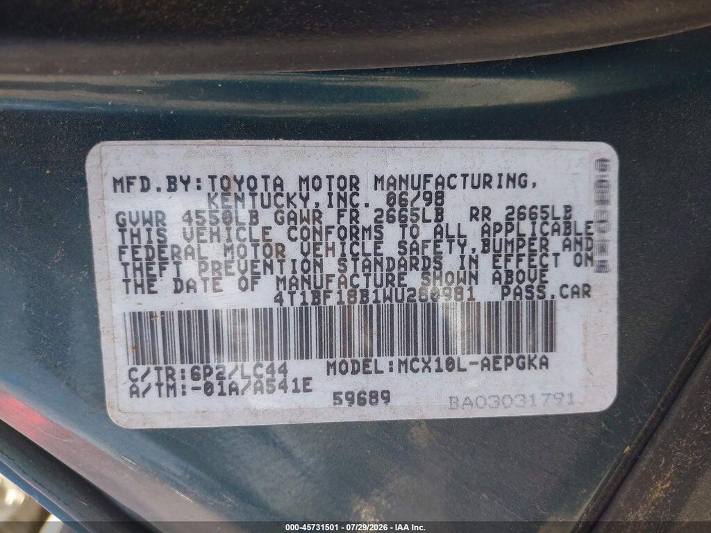 4T1BF18B1WU280981 1998 TOYOTA AVALON photo no. 9