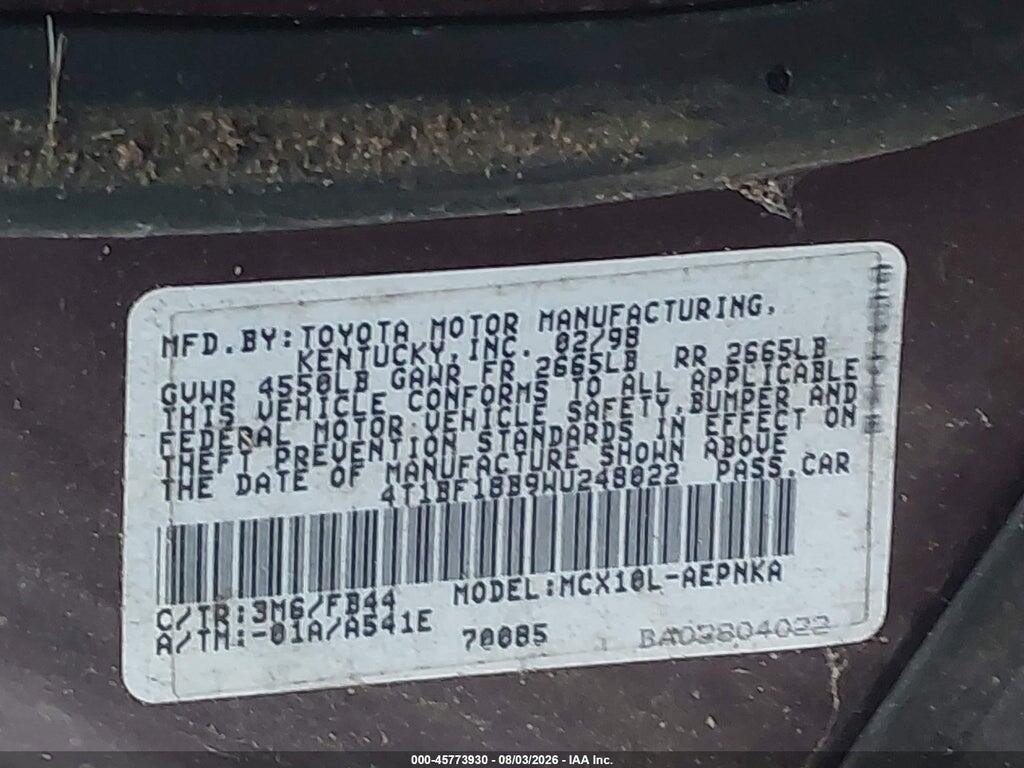 4T1BF18B9WU248022 1998 TOYOTA AVALON photo no. 9