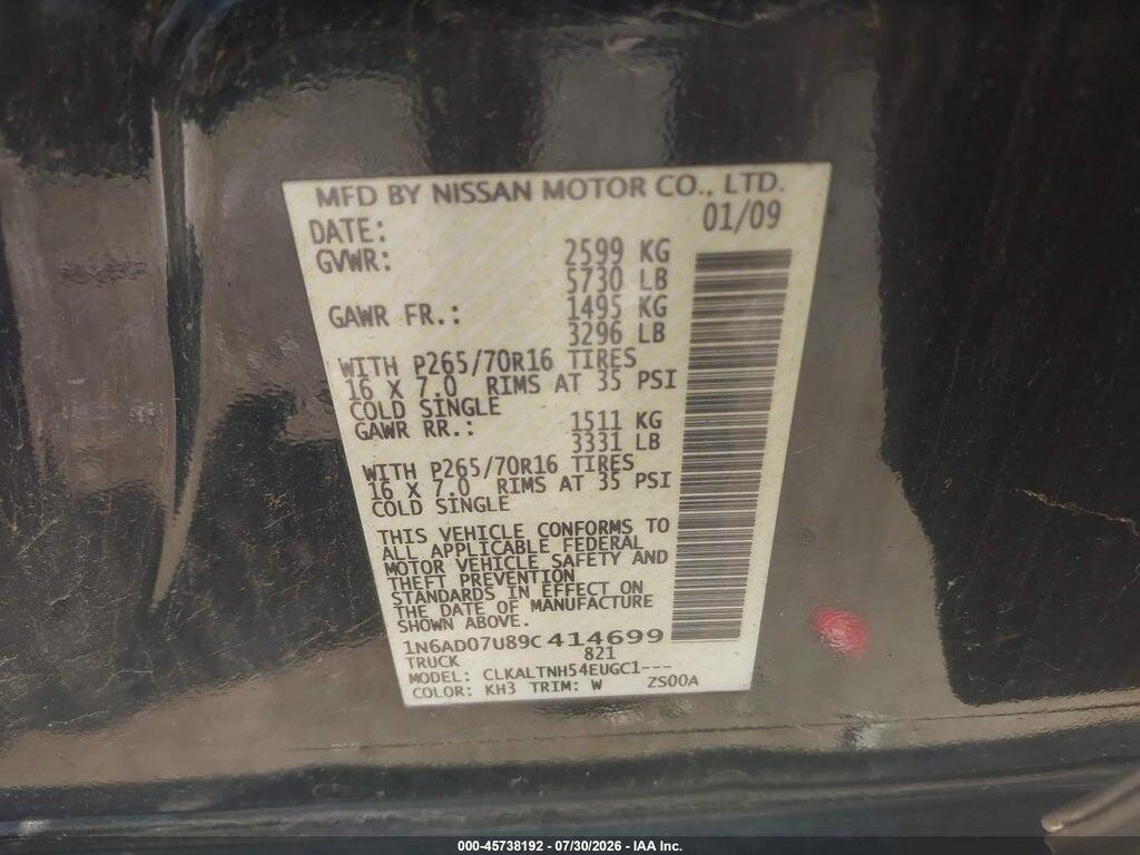 1N6AD07U89C414699 2009 NISSAN FRONTIER photo no. 9