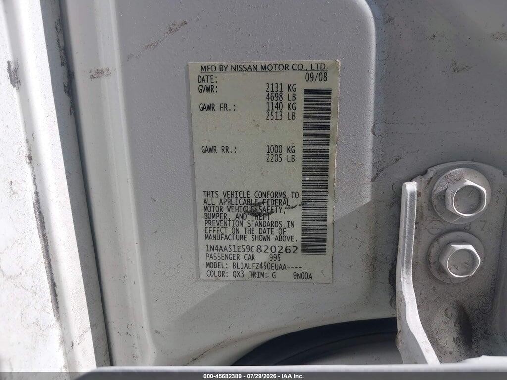 1N4AA51E59C820262 2009 NISSAN MAXIMA photo no. 9