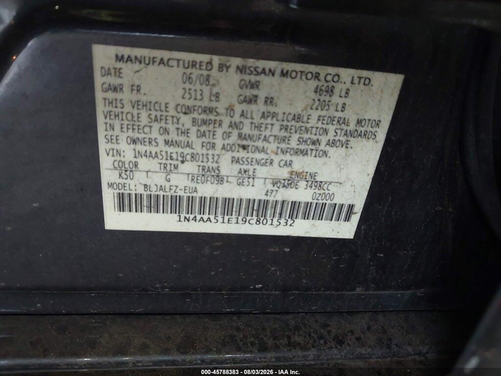 1N4AA51E19C801532 2009 NISSAN MAXIMA photo no. 9