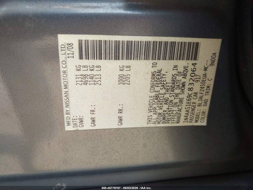 1N4AA51E69C832064 2009 NISSAN MAXIMA photo no. 9