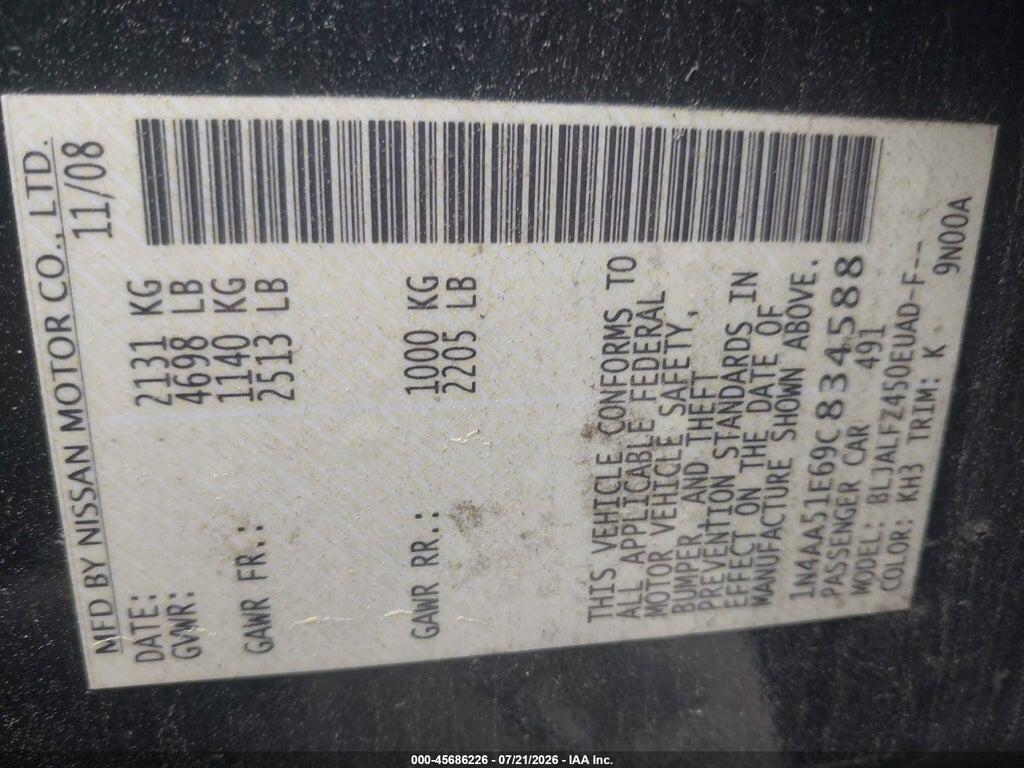 1N4AA51E69C834588 2009 NISSAN MAXIMA photo no. 9