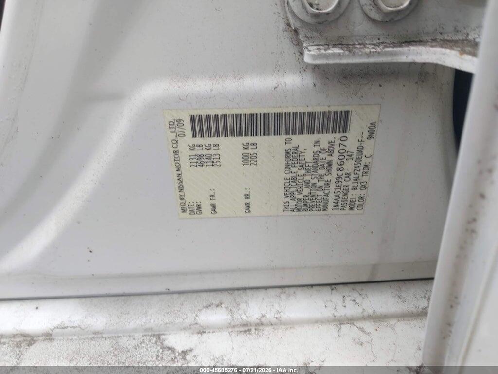 1N4AA51E99C860070 2009 NISSAN MAXIMA photo no. 9