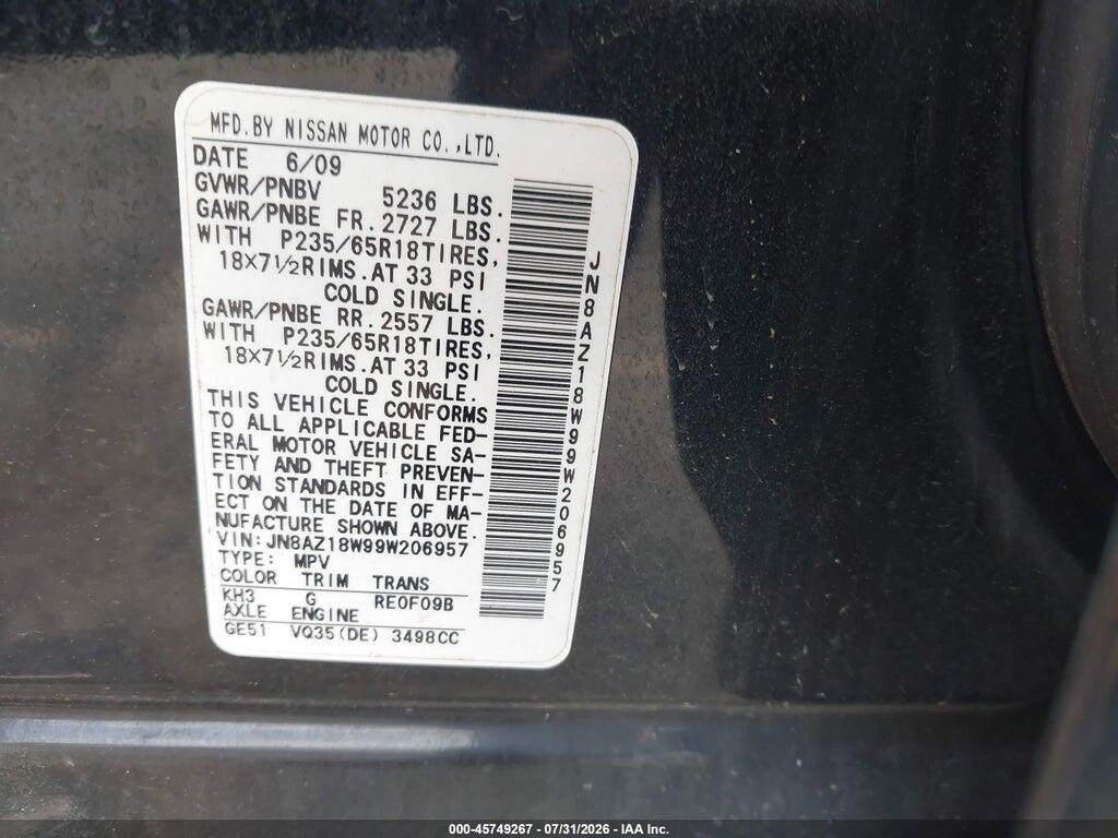 JN8AZ18W99W206957 2009 NISSAN MURANO photo no. 9