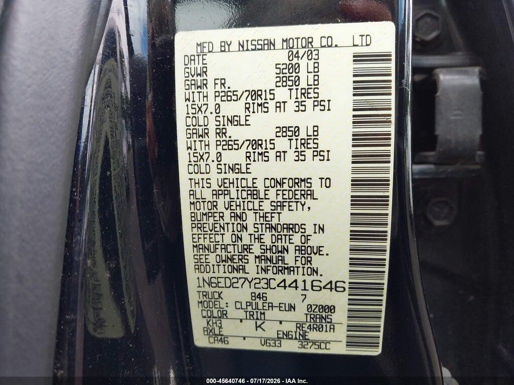 1N6ED27Y23C441646 2003 NISSAN FRONTIER photo no. 9