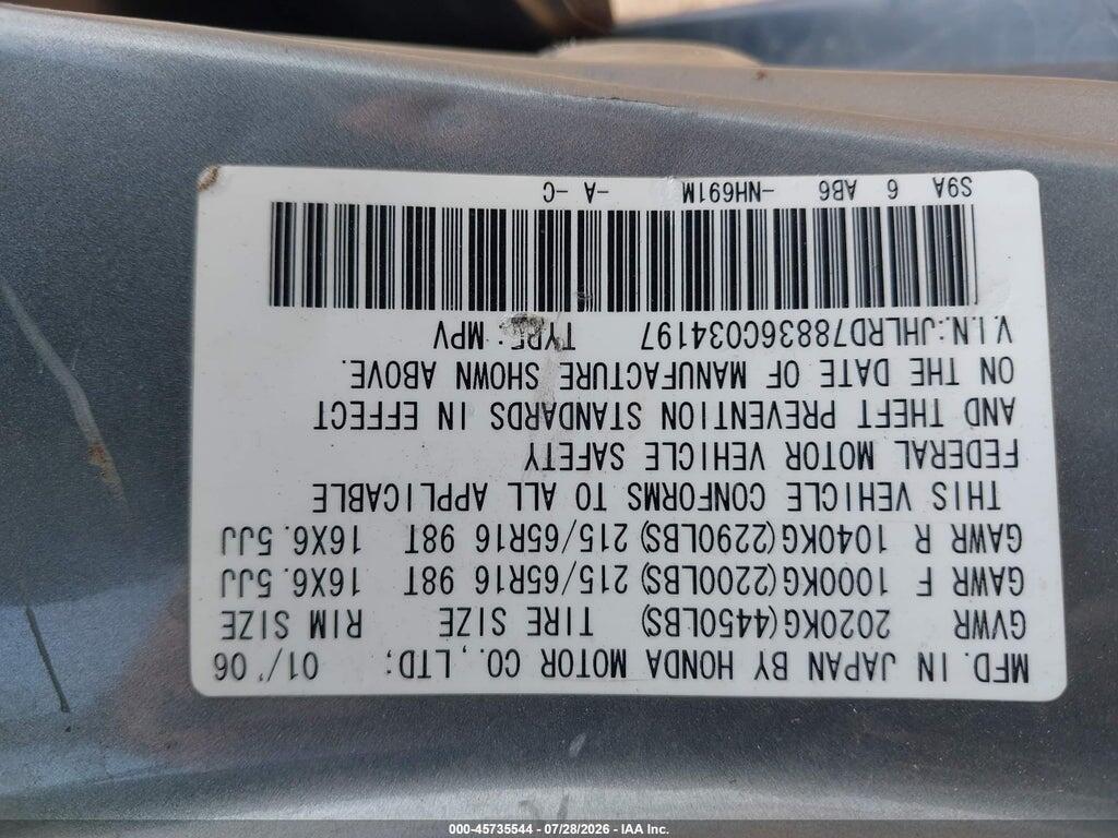JHLRD78836C034197 2006 HONDA CR-V photo no. 9