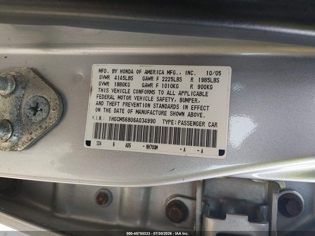 1HGCM56806A034990 2006 HONDA ACCORD photo no. 9