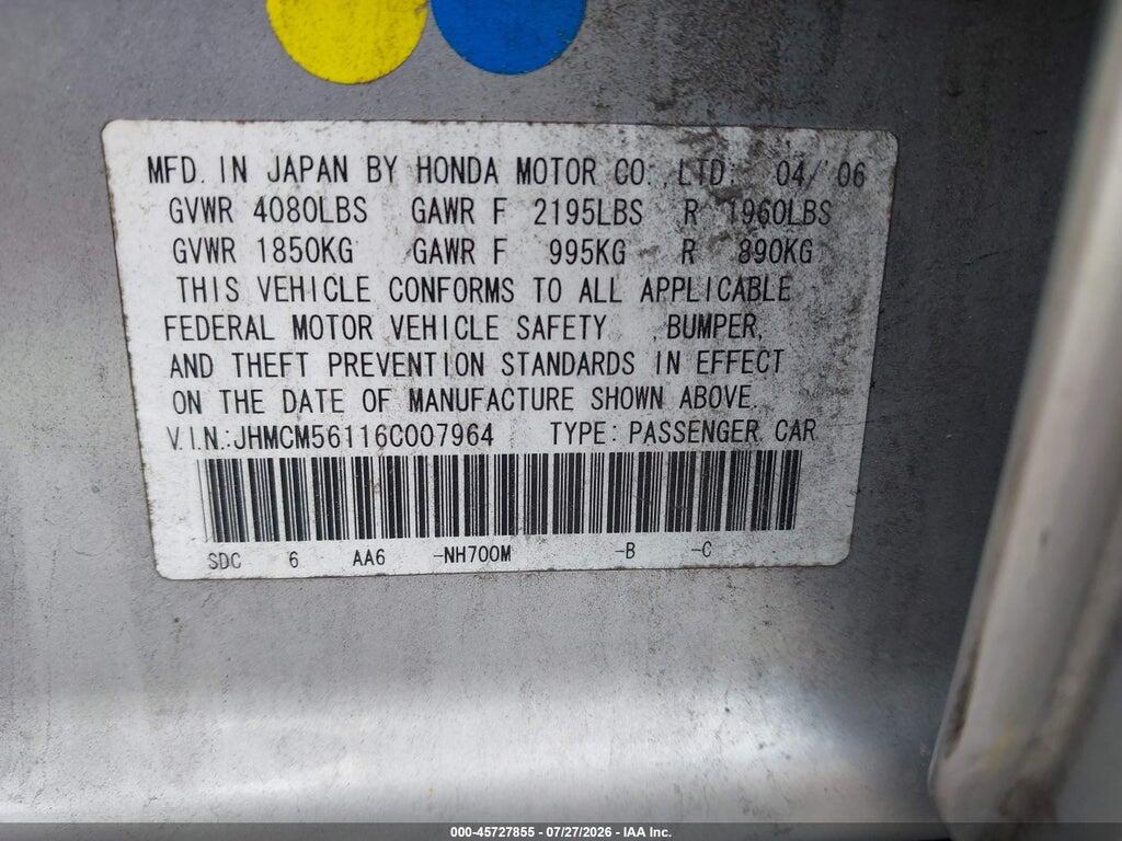 JHMCM56116C007964 2006 HONDA ACCORD photo no. 9
