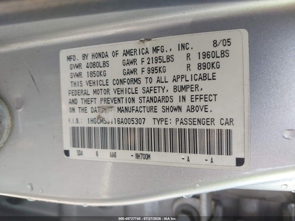 1HGCM56116A005307 2006 HONDA ACCORD photo no. 9