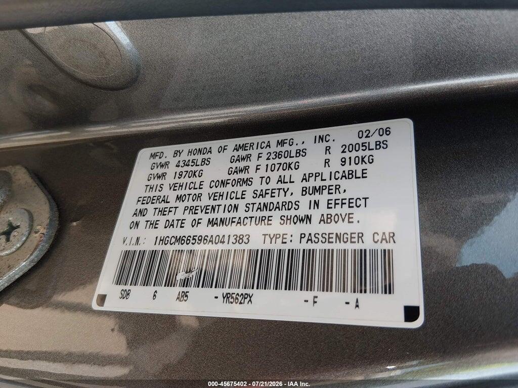 1HGCM66596A041383 2006 HONDA ACCORD photo no. 9