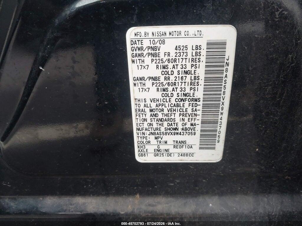 JN8AS58VX9W437059 2009 NISSAN ROGUE photo no. 9