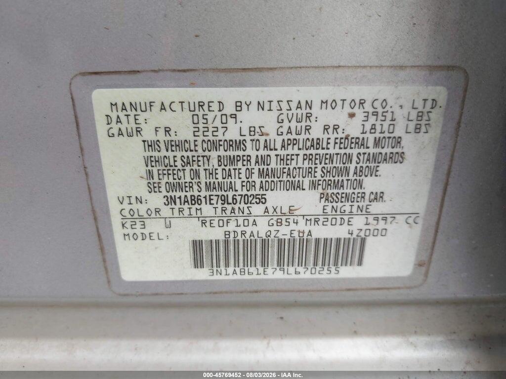 3N1AB61E79L670255 2009 NISSAN SENTRA photo no. 9