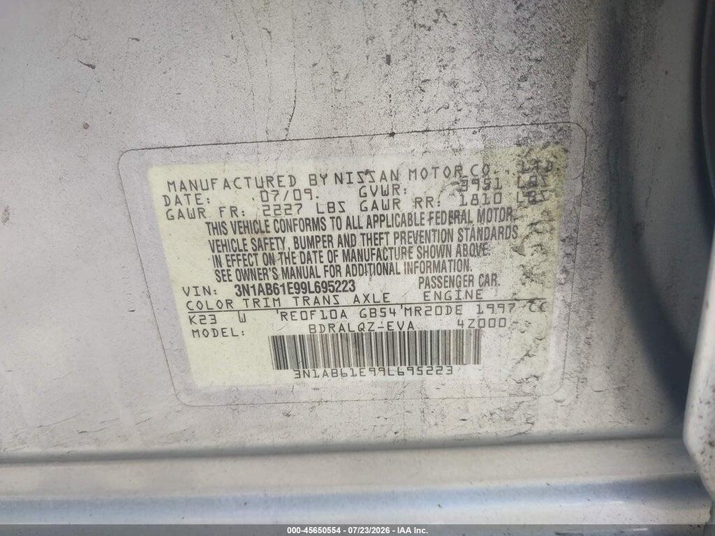 3N1AB61E99L695223 2009 NISSAN SENTRA photo no. 9