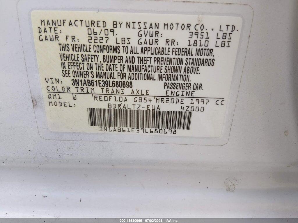 3N1AB61E39L680698 2009 NISSAN SENTRA photo no. 9