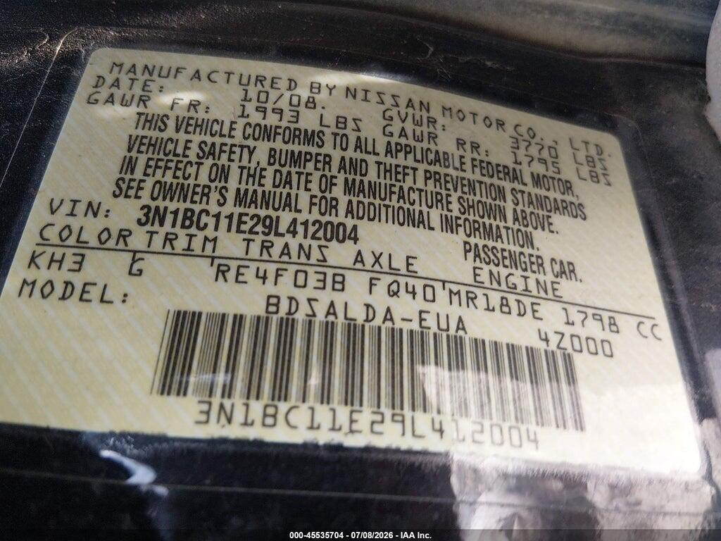 3N1BC11E29L412004 2009 NISSAN VERSA photo no. 9