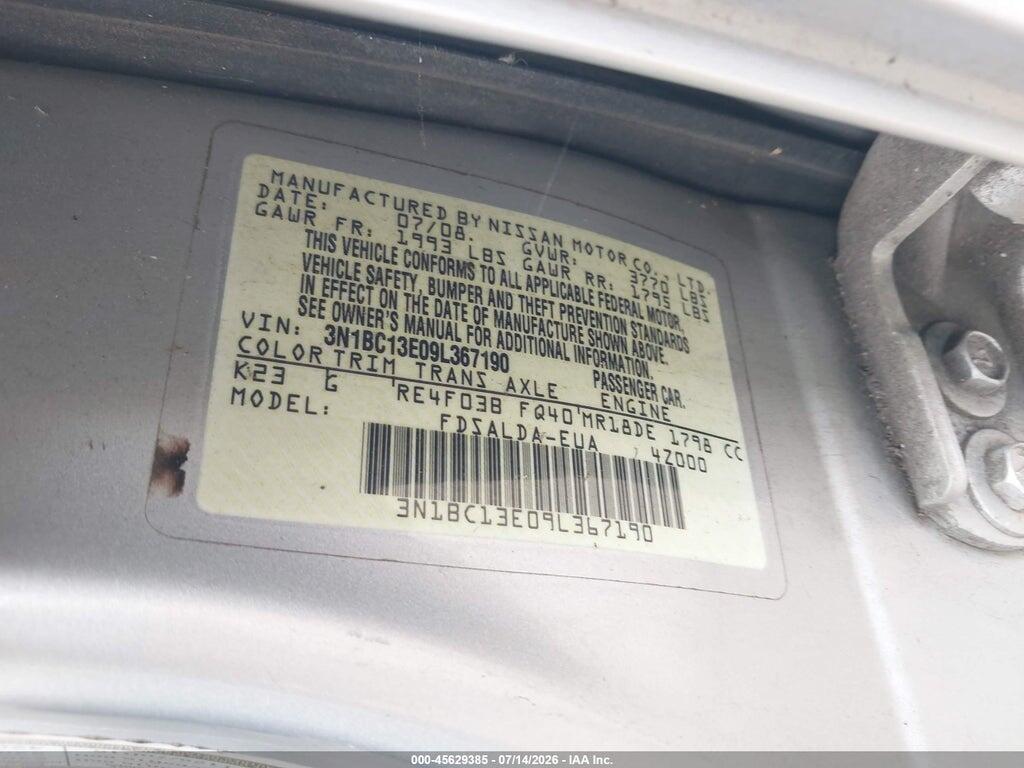 3N1BC13E09L367190 2009 NISSAN VERSA photo no. 9