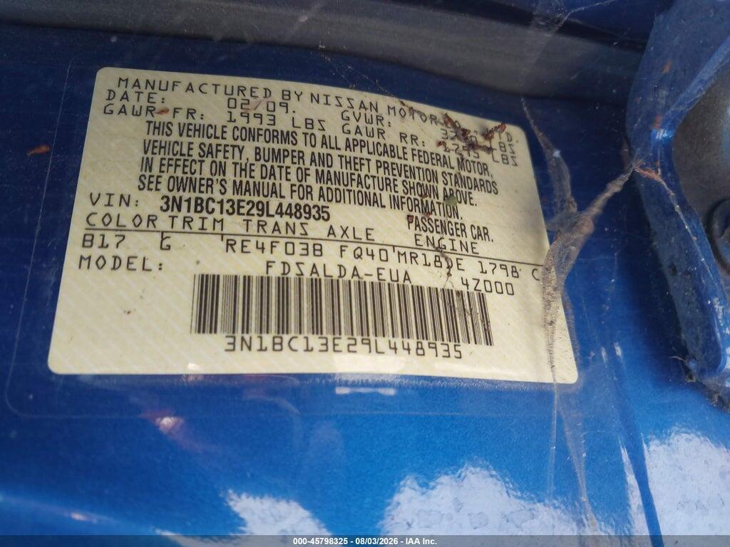 3N1BC13E29L448935 2009 NISSAN VERSA photo no. 9