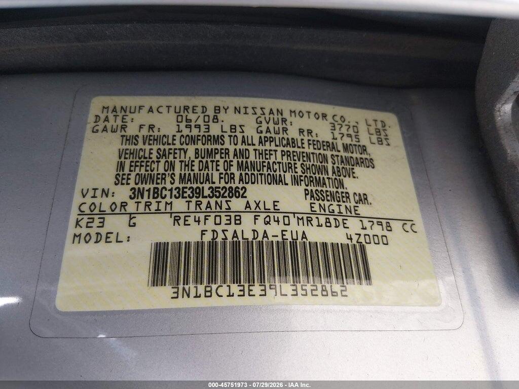 3N1BC13E39L352862 2009 NISSAN VERSA photo no. 9