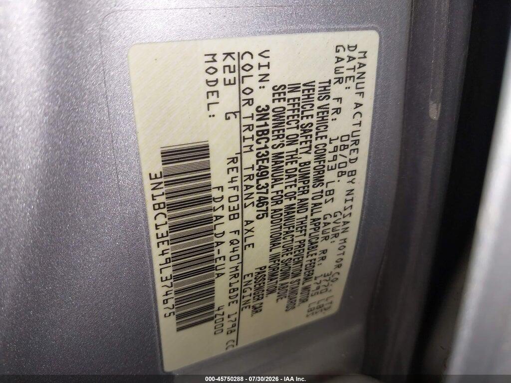 3N1BC13E49L374675 2009 NISSAN VERSA photo no. 9