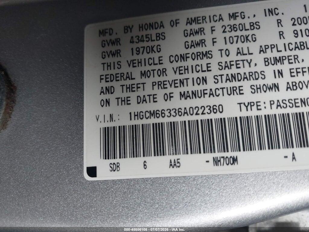 1HGCM66336A022360 2006 HONDA ACCORD photo no. 9