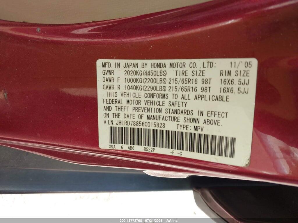 JHLRD78856C015828 2006 HONDA CR-V photo no. 9