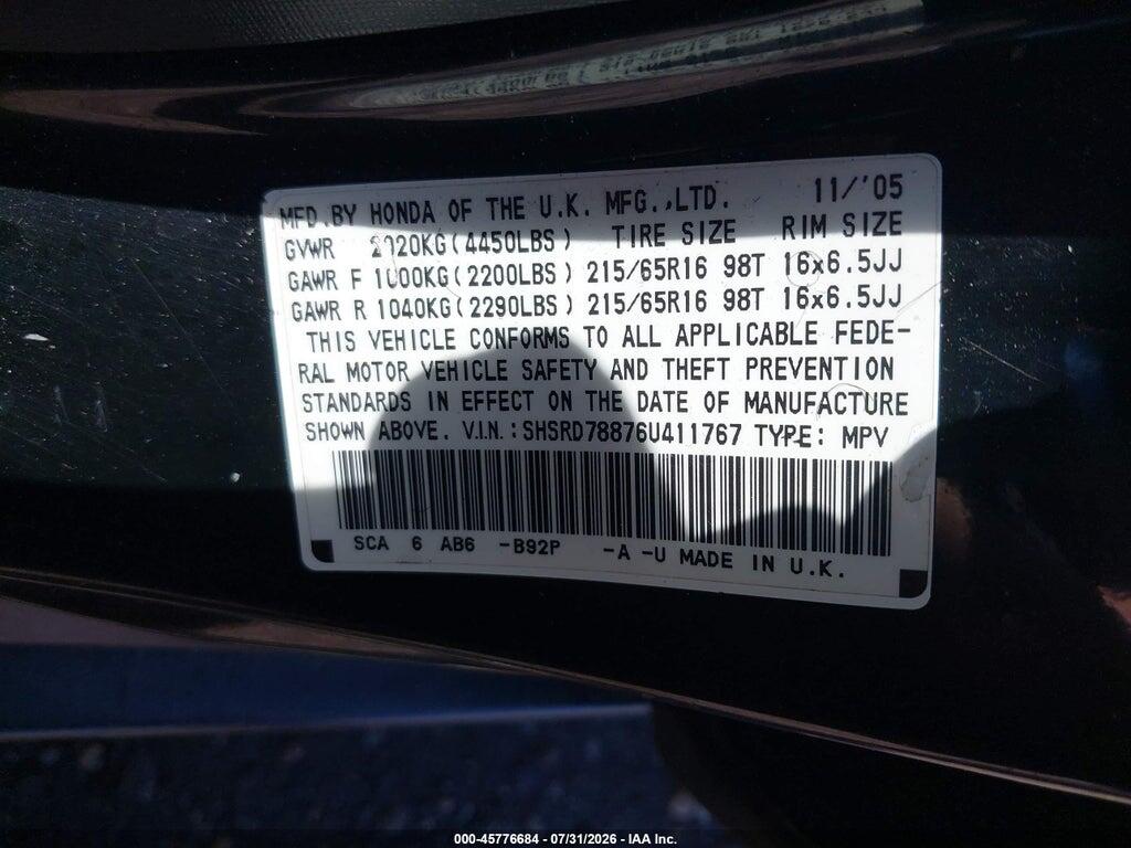 SHSRD78876U411767 2006 HONDA CR-V photo no. 9