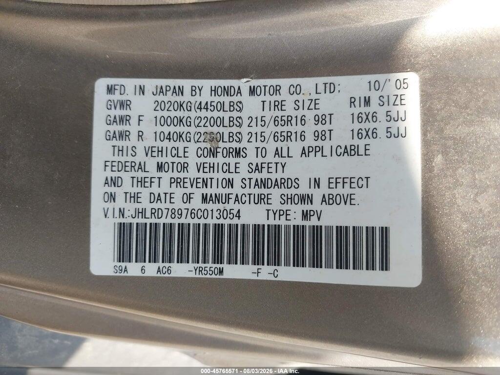 JHLRD78976C013054 2006 HONDA CR-V photo no. 9