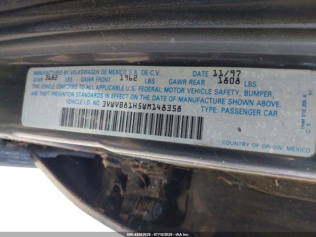 3VWVB81H5WM148358 1998 VOLKSWAGEN JETTA photo no. 9