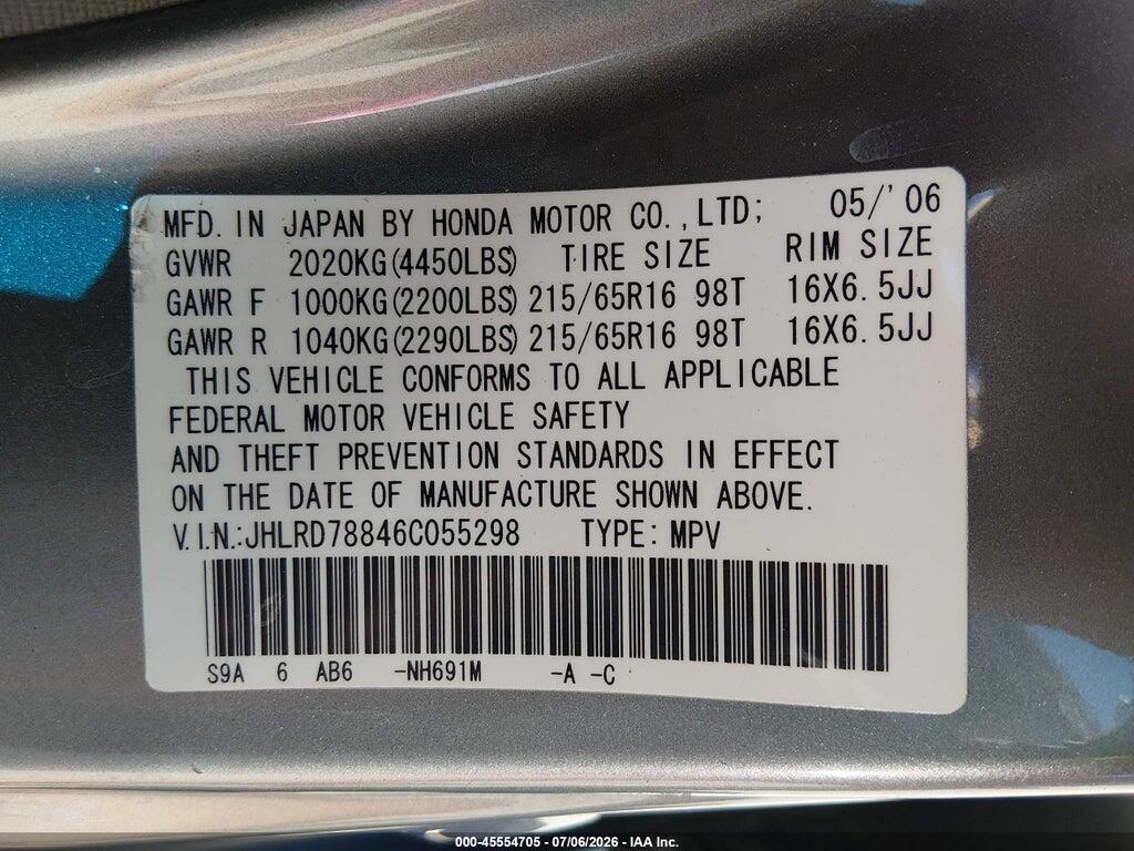 JHLRD78846C055298 2006 HONDA CR-V photo no. 9